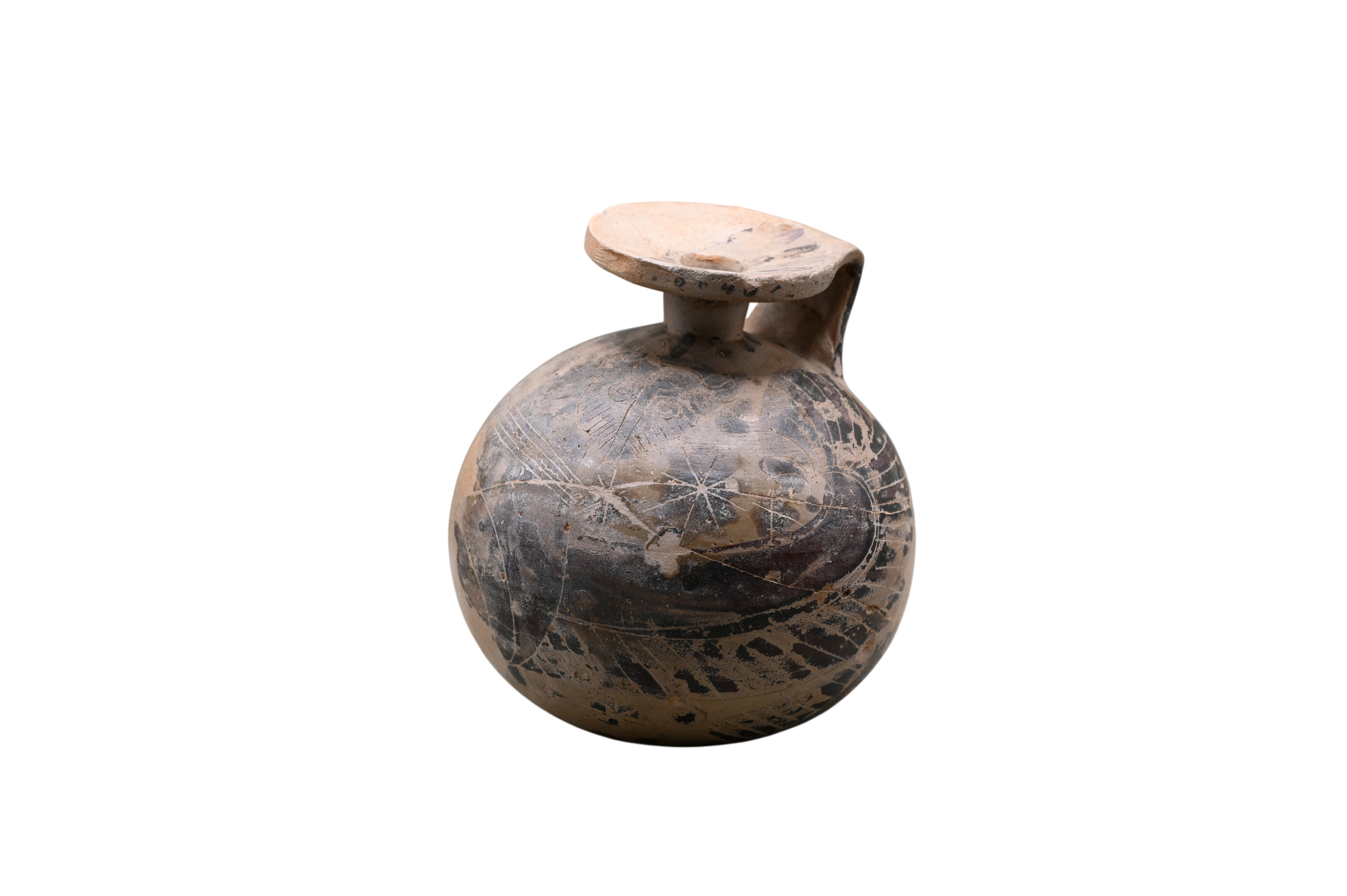 Etrusco-Corinthian aryballos with swan and sphinx with lion head, c. 700–650 BC