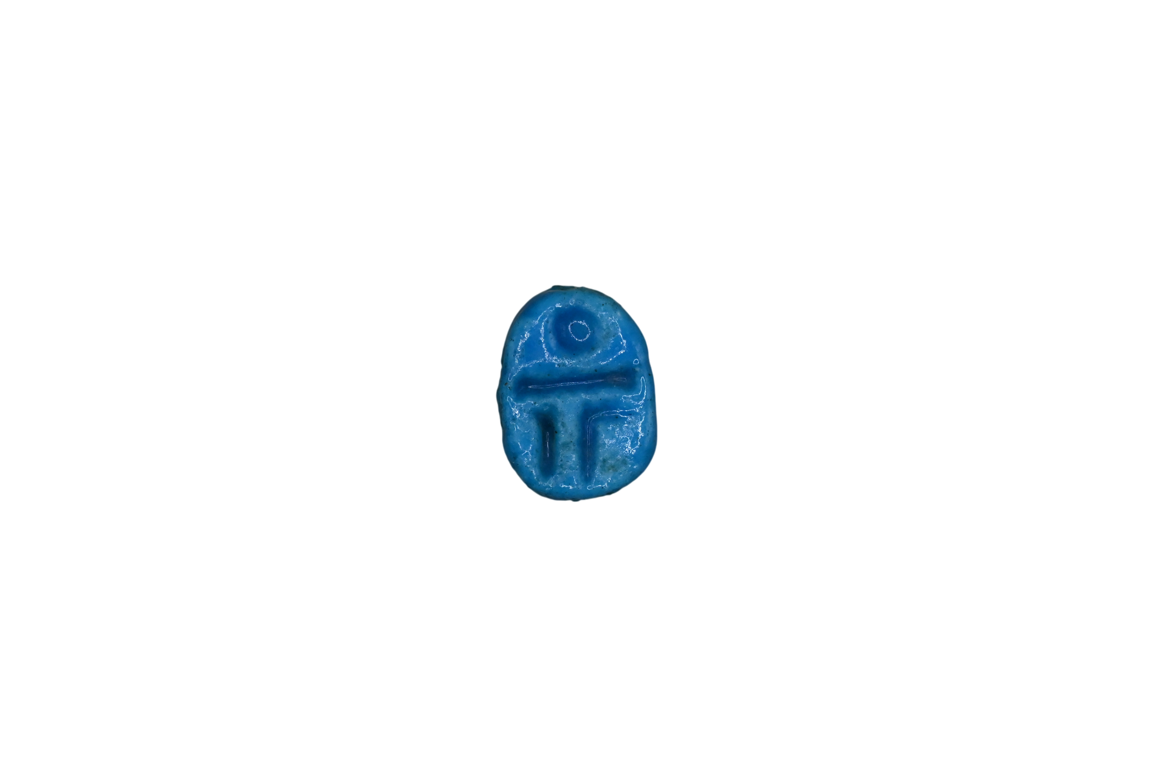 Blue faience scarab with blessing of Ra, Egyptian New Kingdom