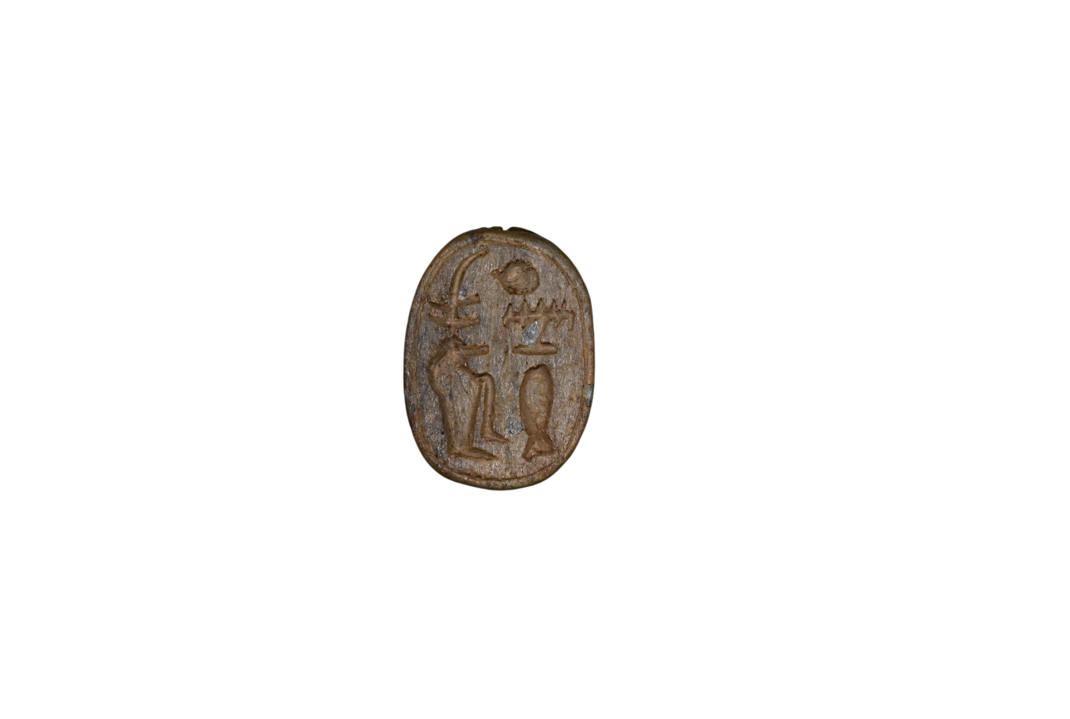 Ancient Egyptian scarab praising Khonsu and Thoth with hieroglyphic inscription, 19th Dynasty