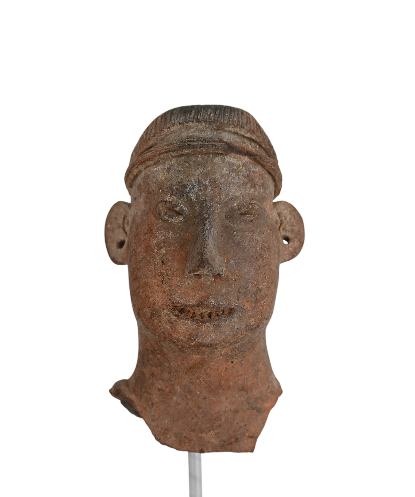 Pre-Columbian Jalisco figure head from Mexico, 200–300 AD, with almond-shaped eyes and headband