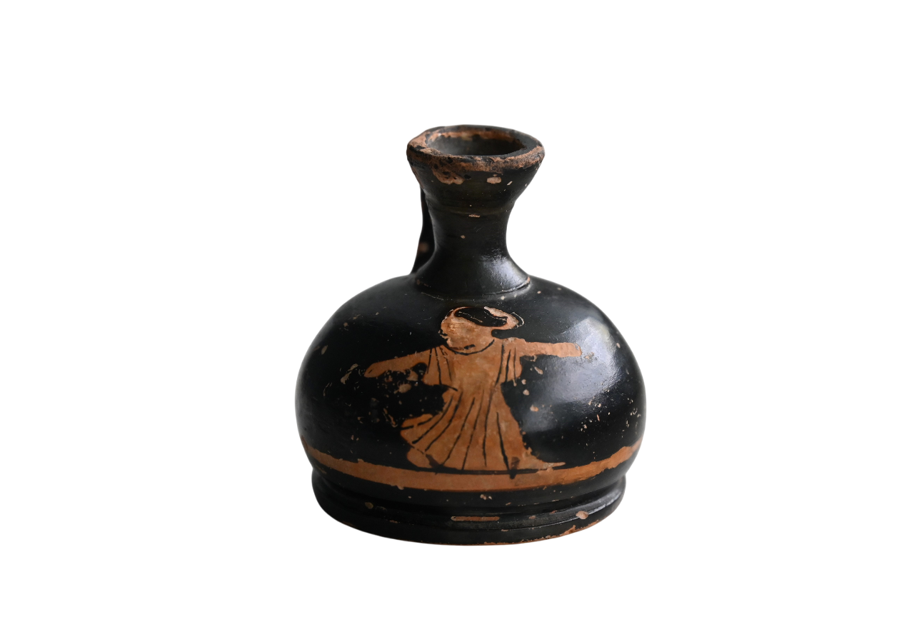 Miniature Attic red-figure lekythos with dancing female figure, Greek, c. 500–400 BC