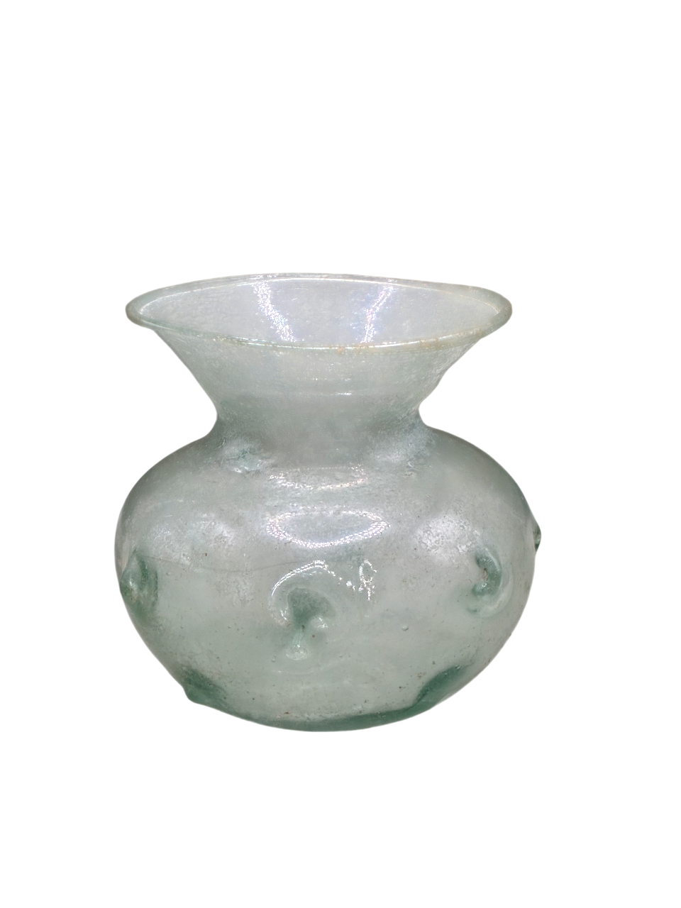 Ancient Roman green glass dimpled jar with 14 dimples, 200–400 AD