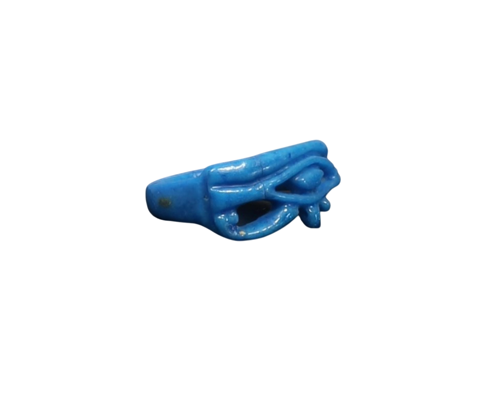 Ancient Egyptian blue faience Eye of Horus ring from the New Kingdom, 18th Dynasty